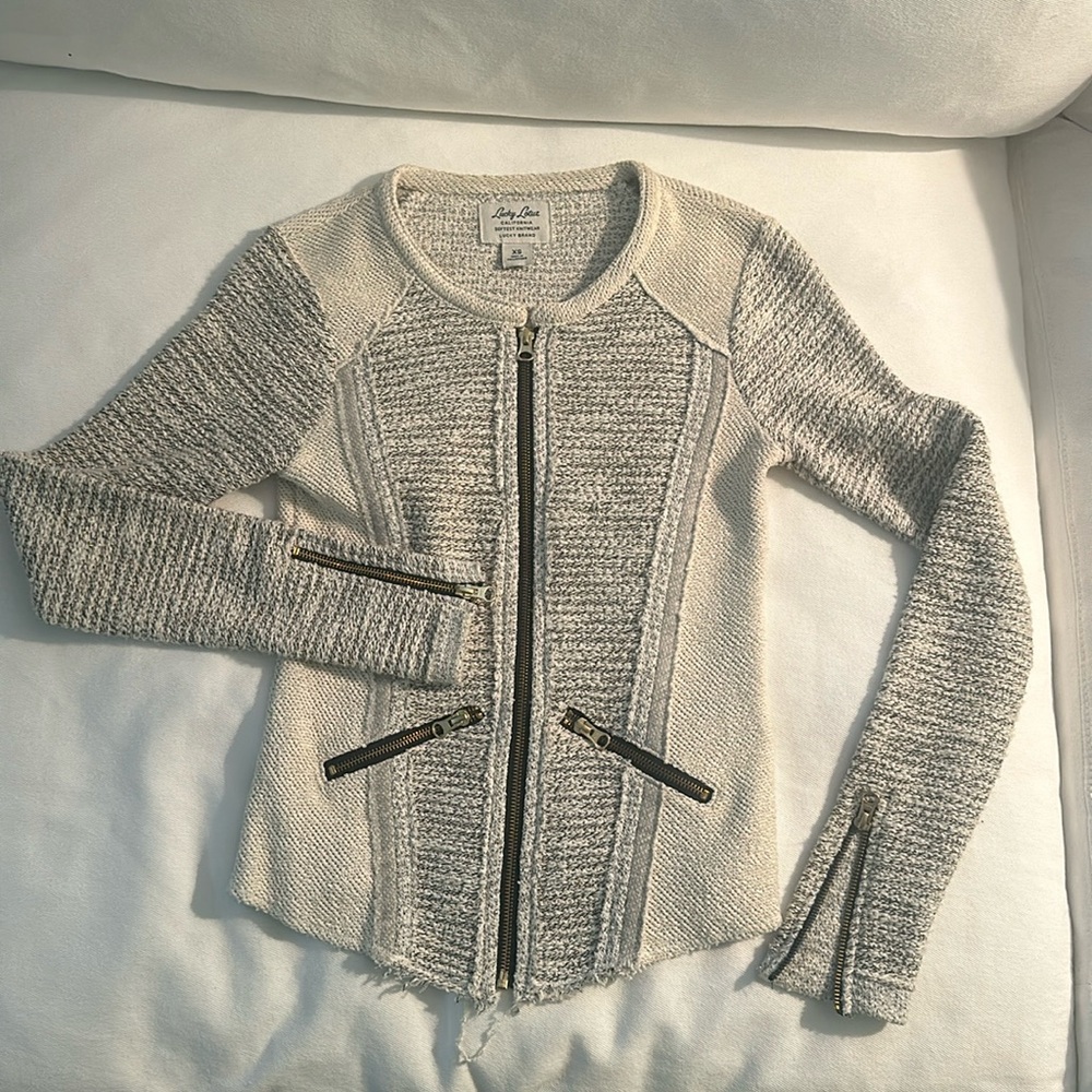 Lucky Lotus by Lucky 🍀 Brand Metallic Weave Full Zip Sweater EUC Size XS 🏖️